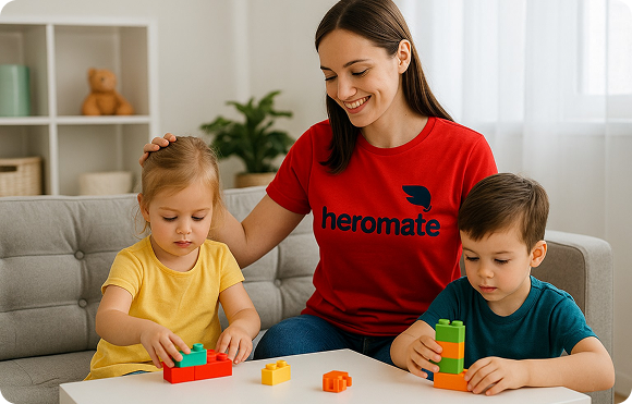 Family playing with colorful blocks